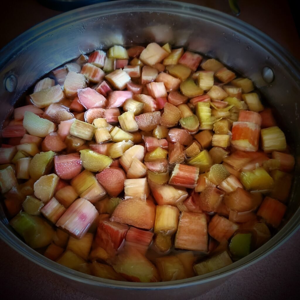 Macerate the rhubarb for rhubarb pie filling