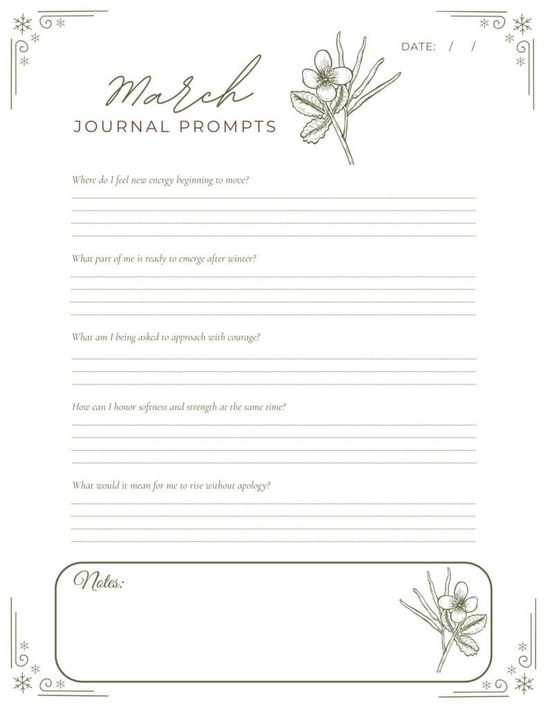 bloodroot folklore - March journal page