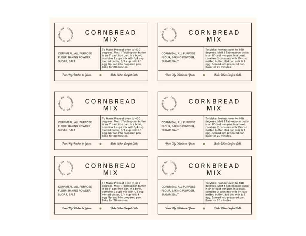 cornbread mix Jar labels
